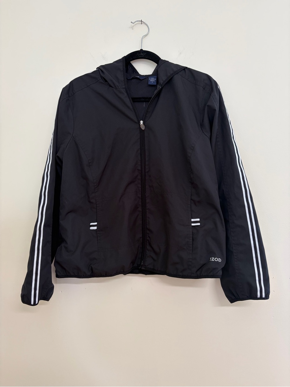 Izod Black Hooded Windbreaker Style Jacket with Mesh Lining